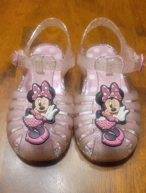 Disney Minnie Mouse Pink Glitter Jelly Sandals Girls Size 7 Toddler Mary Jane